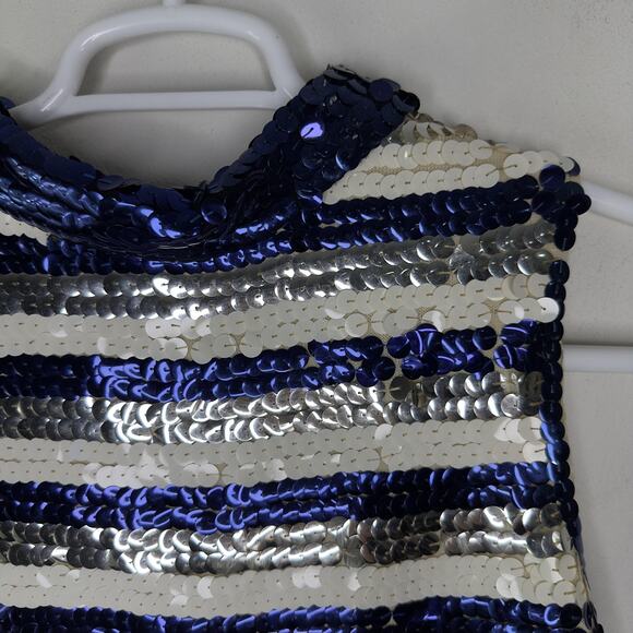 Vintage Sequin Shirt Womens Small Blue Silver Striped Wool Hong Kong 60s - Picture 3 of 12